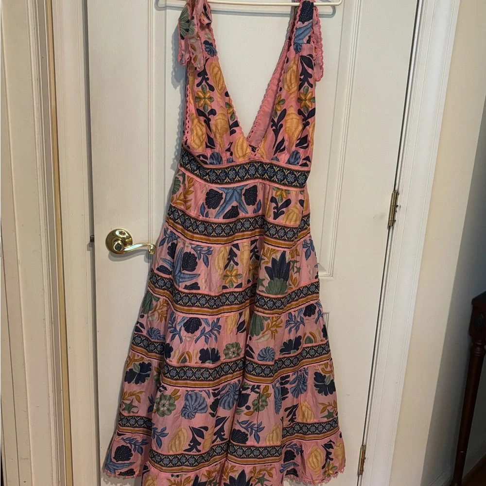 Farm Rio Floral Pink and Yellow Maxi/Midi Dress - Picture 1 of 2